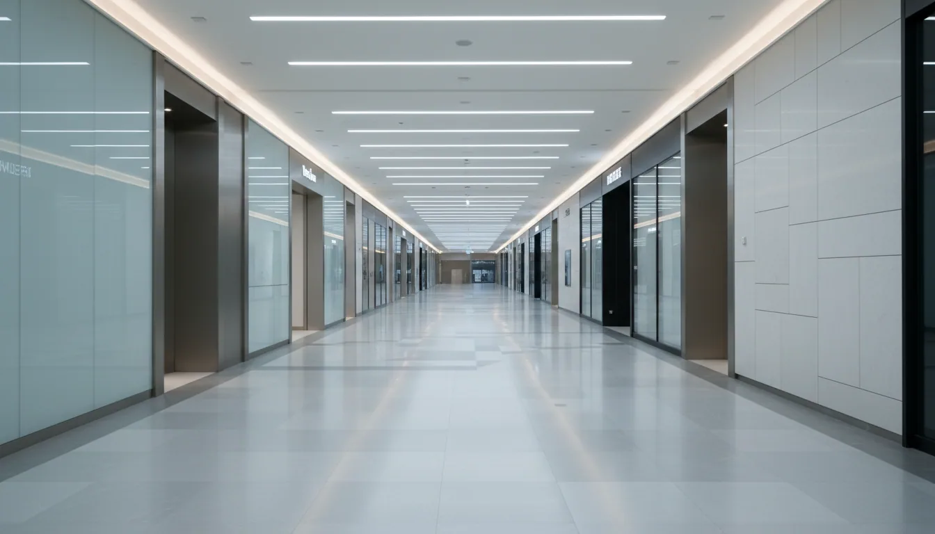 AVM ana koridorunda lineer trunking ve gizli kornis aydınlatma
