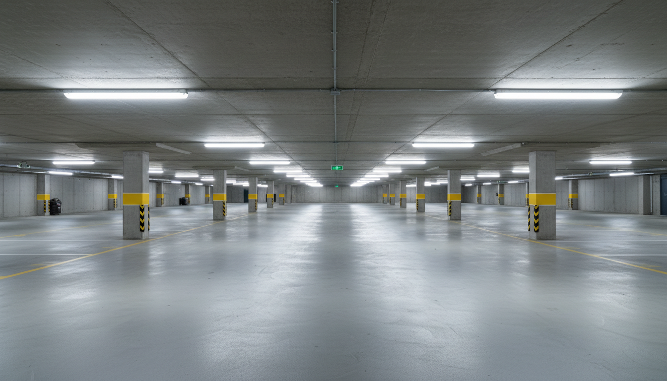 Modern kapalı AVM otoparkında üniform LED aydınlatma