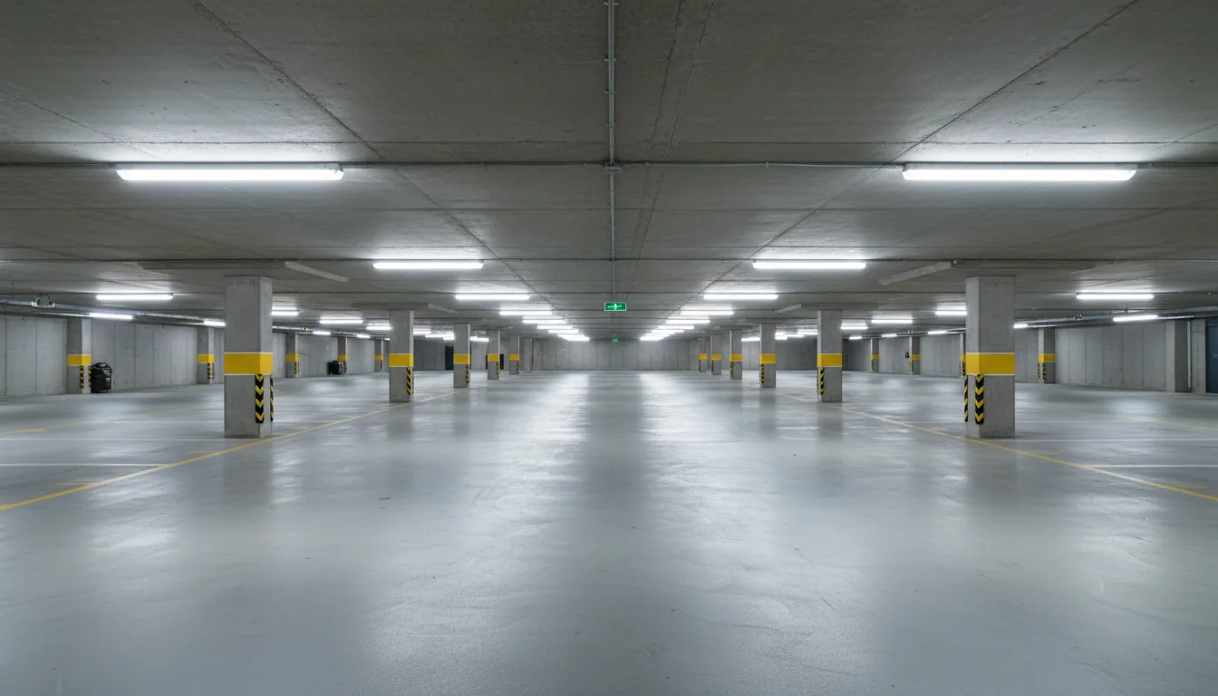 Modern kapalı AVM otoparkında üniform LED aydınlatma