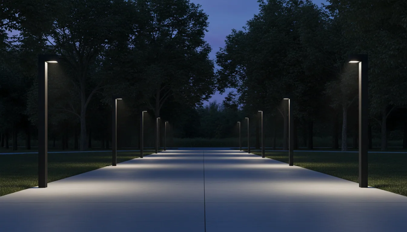 Modern kentsel park yolunda enerji verimli LED yol aydınlatması