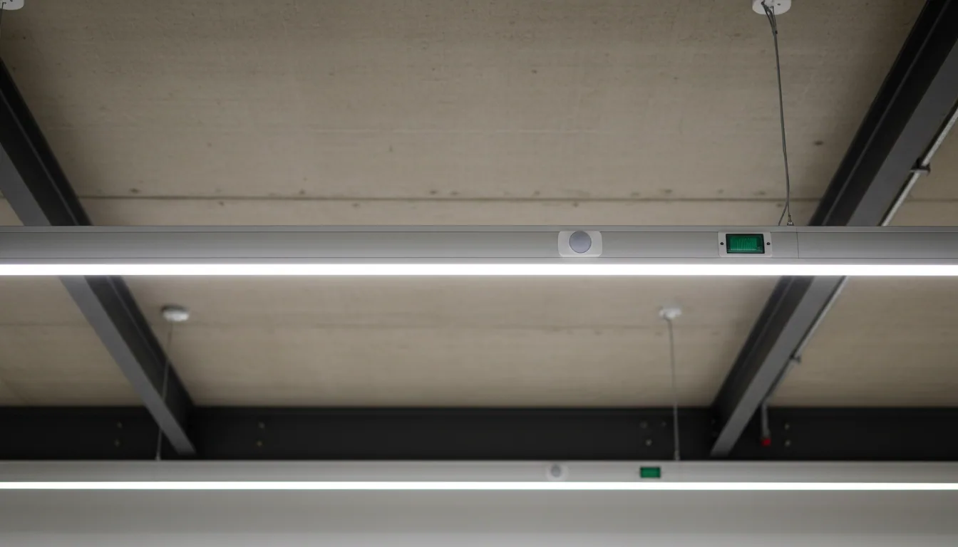 Endüstriyel depoda sensör ve acil aydınlatma modülü entegre trunking