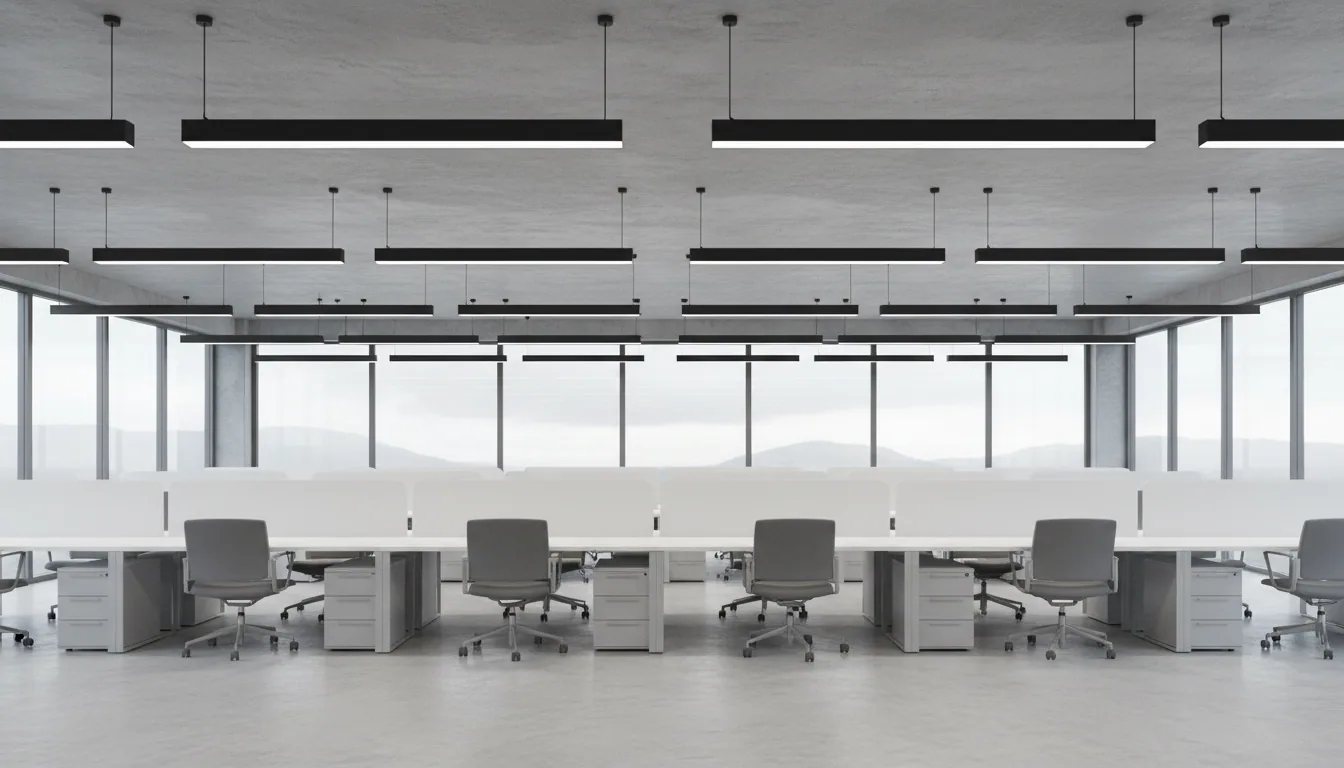 Modern ofiste paralel sıralı lineer trunking sistemleriyle aydınlatma