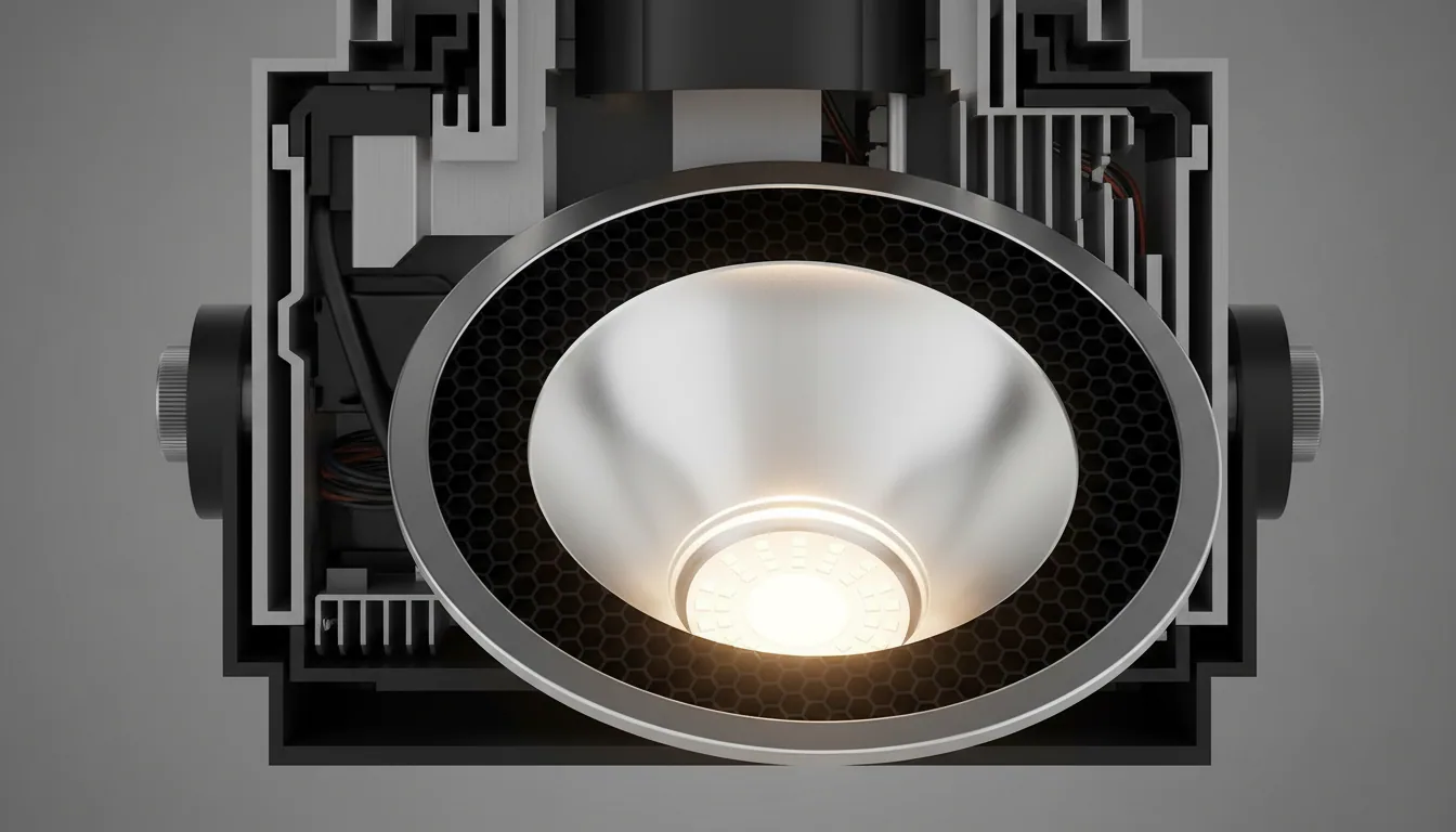 Anti-glare reflektörlü armatürün iç optik yapısı
