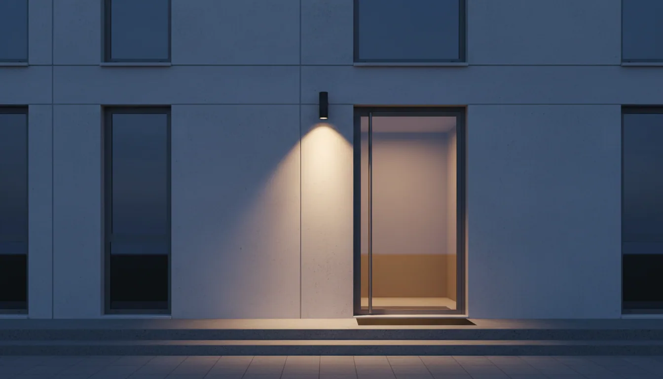 Modern apartman girişinde sıva üstü duvar LED aydınlatma