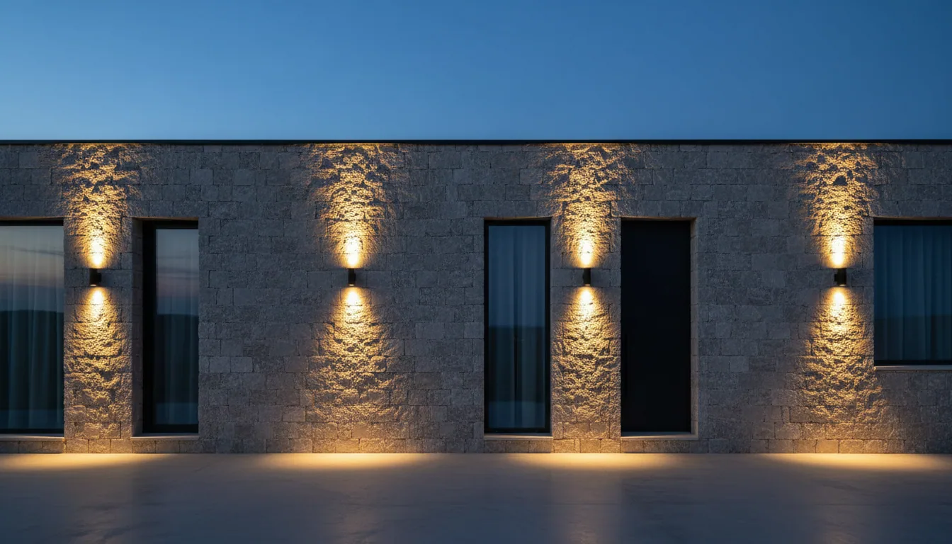 Modern villa cephesinde duvar tipi sıva üstü Up&Down LED armatürler