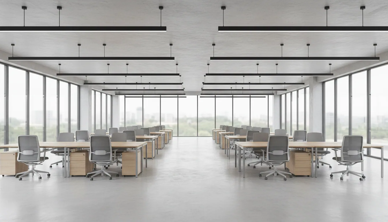 Modern ofiste paralel sıralı trunking sistemleriyle aydınlatma